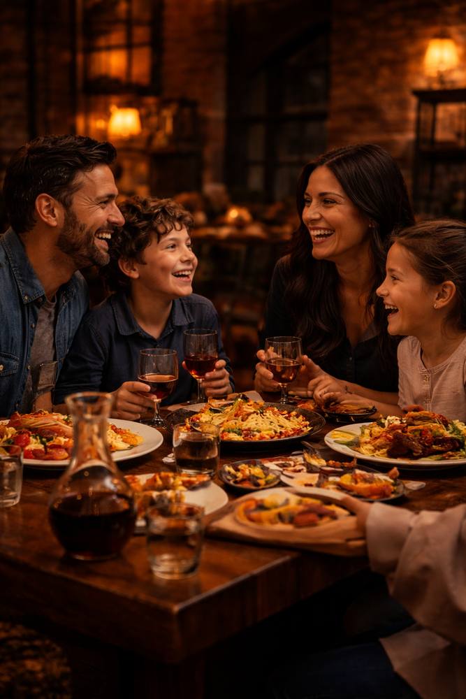 Family enjoying dinner together at Portabella Italian Restaurant, Bluefield WV